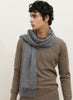 THE ARNO SCARF - Smoke grey pure cashmere fringed scarf - male model 1