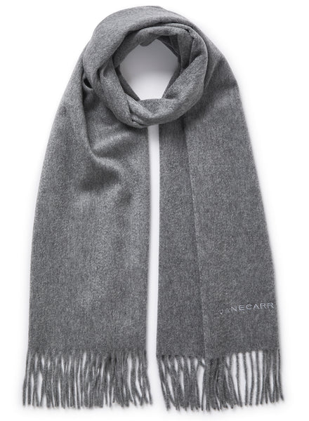 THE ARNO SCARF - Smoke grey pure cashmere fringed scarf - Tied