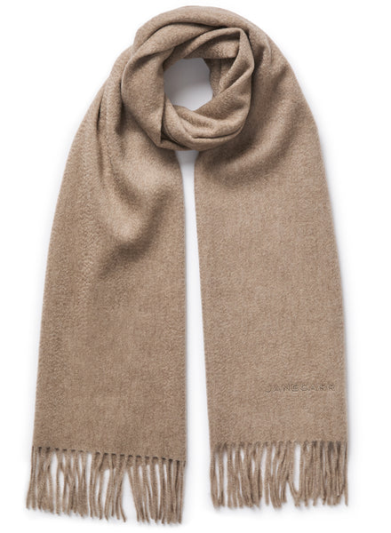 THE ARNO SCARF - Soft latte cashmere fringed scarf - Tied