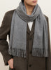 THE PALIO SCARF - Smoke grey large cashmere fringed scarf - Male Model 1