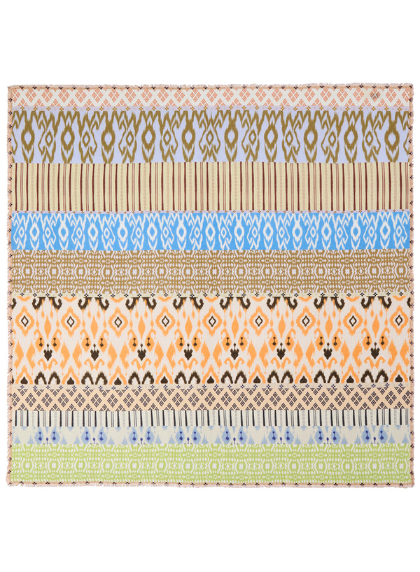 THE POSITANO SQUARE - Neutral multicolour printed modal and cashmere scarf - flat