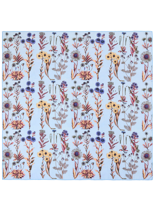 THE MARGHERITA SQUARE - Blue and purple printed modal and cashmere scarf - flat
