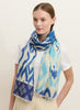 THE POSITANO WRAP - Blue and white printed modal and cashmere scarf - model