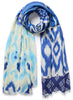 THE POSITANO WRAP - Blue and white printed modal and cashmere scarf - tied