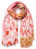 THE POSITANO WRAP - Pink, red and tan printed modal and cashmere scarf - tied