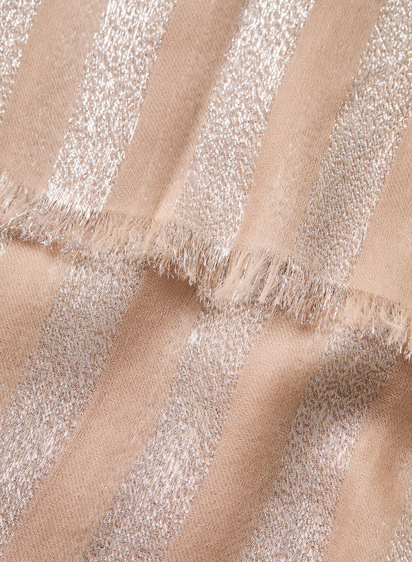 JANECARR - THE SKYLINE - Pale pink cashmere scarf with silver stripes - 2