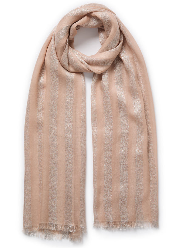 JANECARR - THE SKYLINE - Pale pink cashmere scarf with silver stripes - 1