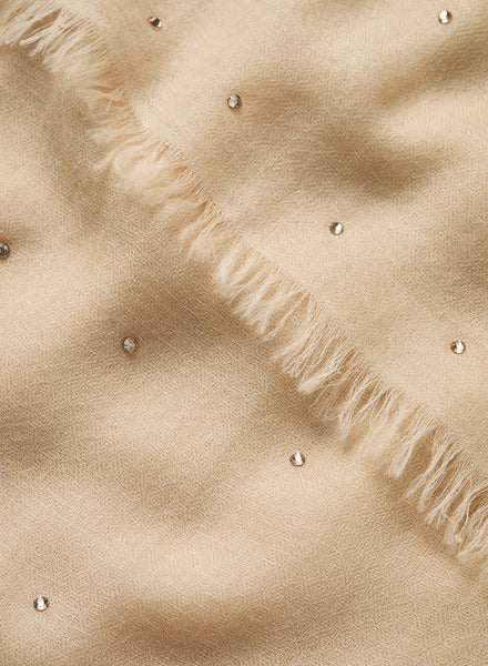 THE CRYSTAL WRAP - Cream cashmere wrap with golden Swarovski crystals - detail