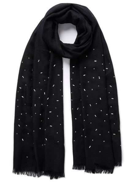 JANECARR 250118C-4324 – The Meteor Wrap – Cashmere – Swarovski Crystals – Col. Onyx - tied
