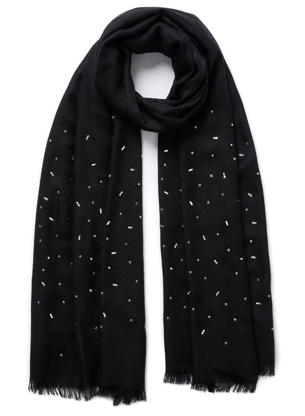JANECARR 250118C-4324 – The Meteor Wrap – Cashmere – Swarovski Crystals – Col. Onyx - tied