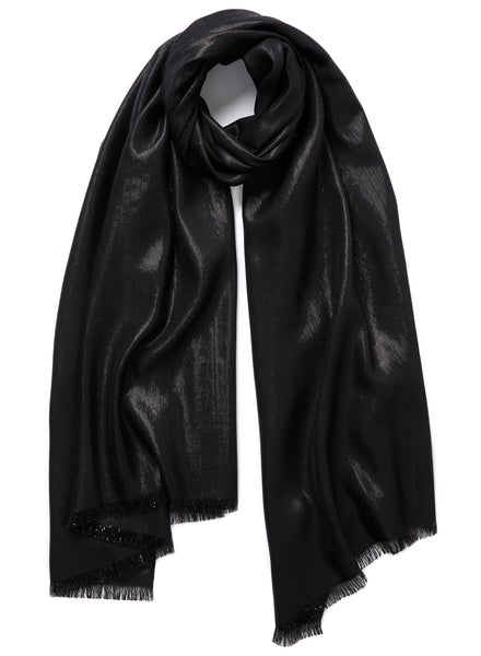 THE MERCURY SCARF - Metallic black cashmere Lurex scarf - tied