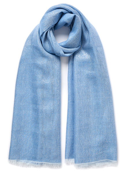 JANECARR 250172-7231 – The Summer Cosmos Scarf – Cashmere – Linen – Lurex – Col. Sky Blue - tied