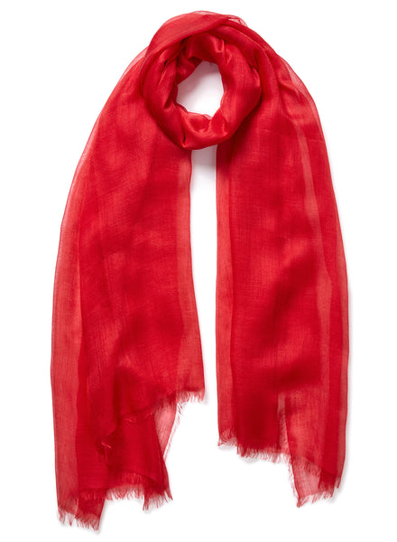 THE CLOUD - Bright red sheer modal and cashmere wrap - tied