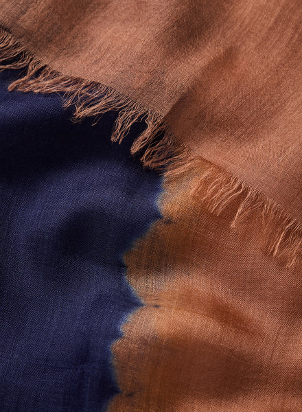 THE TWO TONE WRAP - Navy and warm brown tie dye modal and cashmere wrap - detail