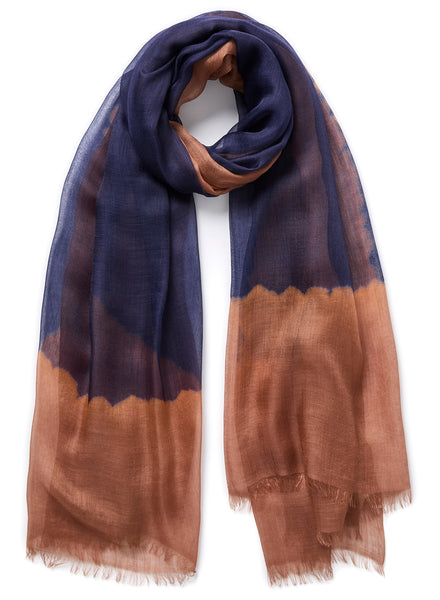 THE TWO TONE WRAP - Navy and warm brown tie dye modal and cashmere wrap - tied