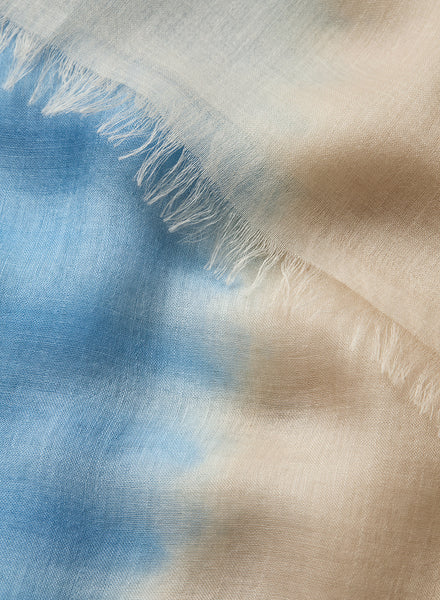 THE TWO TONE WRAP - Blue and cream tie dye modal and cashmere wrap - detail