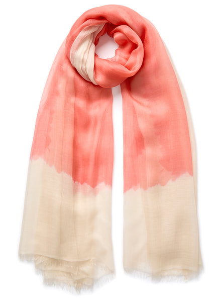 THE TWO TONE WRAP - Bright pink and cream tie dye modal and cashmere wrap - tied