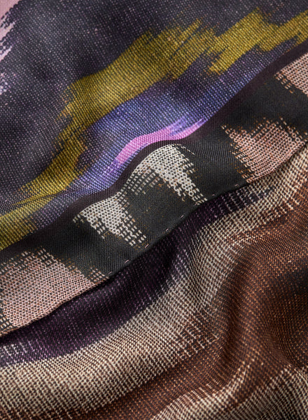 THE IKAT SQUARE - Brown multicolour printed modal and cashmere scarf - detail