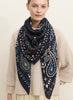 THE BANDANA SQUARE - Navy printed modal and cashmere scarf - model