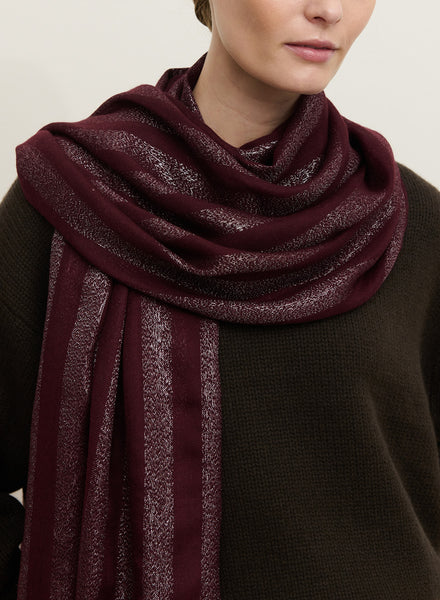 JANECARR - THE SKYLINE METALLIC CASHMERE SCARF - MARASCHINO - MODEL 1
