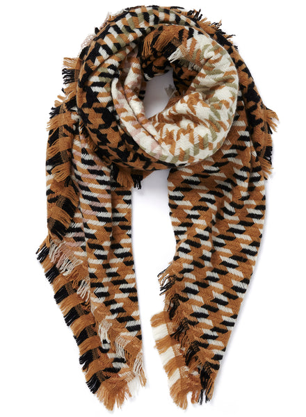 JANECARR - THE HOUNDSTOOTH SQUARE IN CHECKED CASHMERE BLEND - TIED