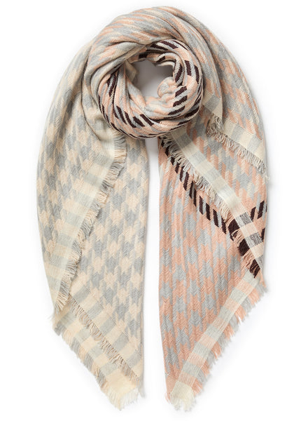 JANECARR - THE HOUNDSTOOTH SQUARE IN CHECKED CASHMERE BLEND - OWL - TIED