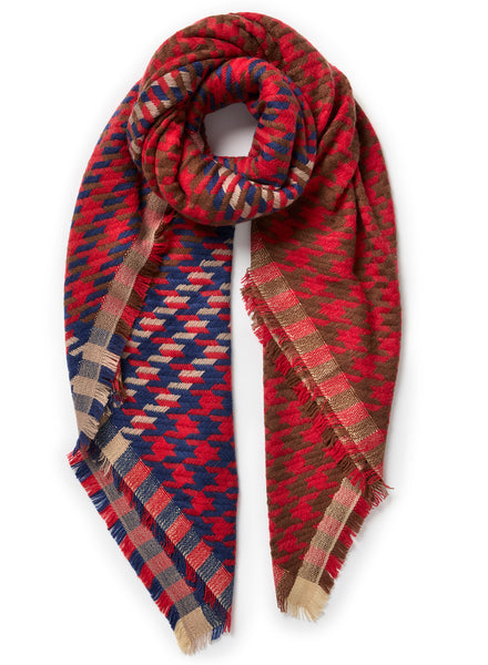 JANECARR - THE HOUNDSTOOTH SQUARE IN CHECKED CASHMERE AND WOOL - POMPIER - TIED