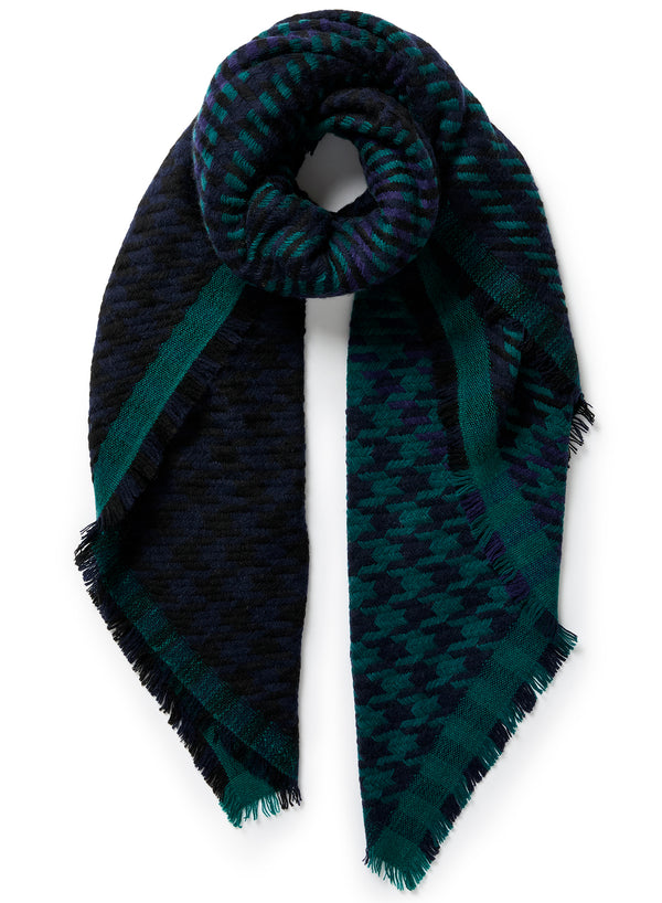 JANECARR - THE HOUNDSTOOTH SQUARE IN CHECKED CASHMERE BLEND - SERGEANT - TIED