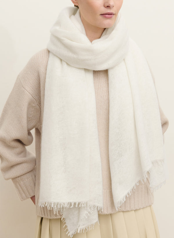 JANECARR - The Luxe Cashmere Knit Wrap, Chalk - Model
