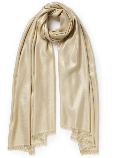 JANECARR - THE MERCURY SCARF IN METALLIC CASHMERE - BULLION - TIED