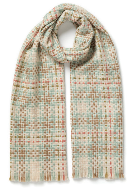 JANECARR - THE PLAID SCARF IN CASHMERE BLEND - MACADAMIA - TIED