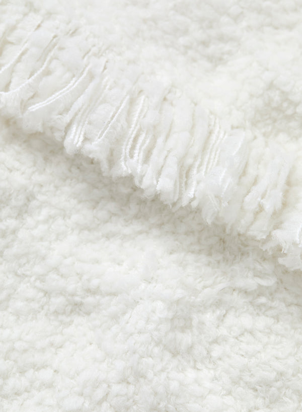 JANECARR - THE TEDDY CASHMERE AND WOOL SCARF - CHALK - DETAIL