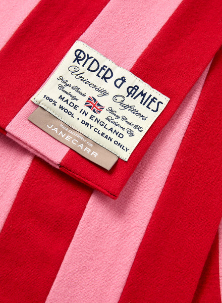 THE SCHOOL SCARF - Cherryade pink and red striped wool scarf - detail