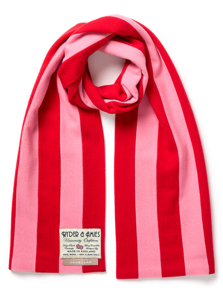 THE SCHOOL SCARF - Cherryade pink and red striped wool scarf - tied