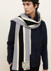 THE SCHOOL SCARF - Orca grey, black and white striped wool scarf - male model