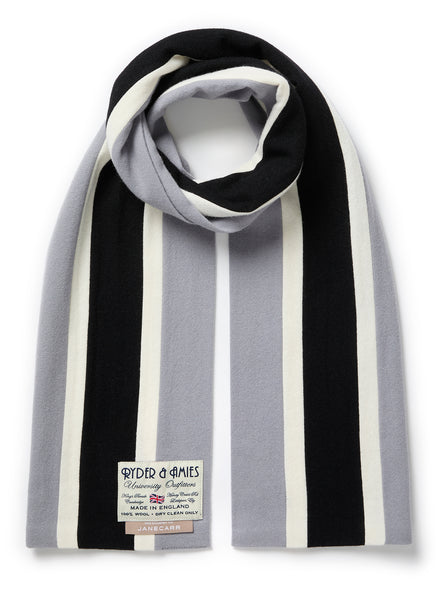 THE SCHOOL SCARF - Orca grey, black and white striped wool scarf - tied