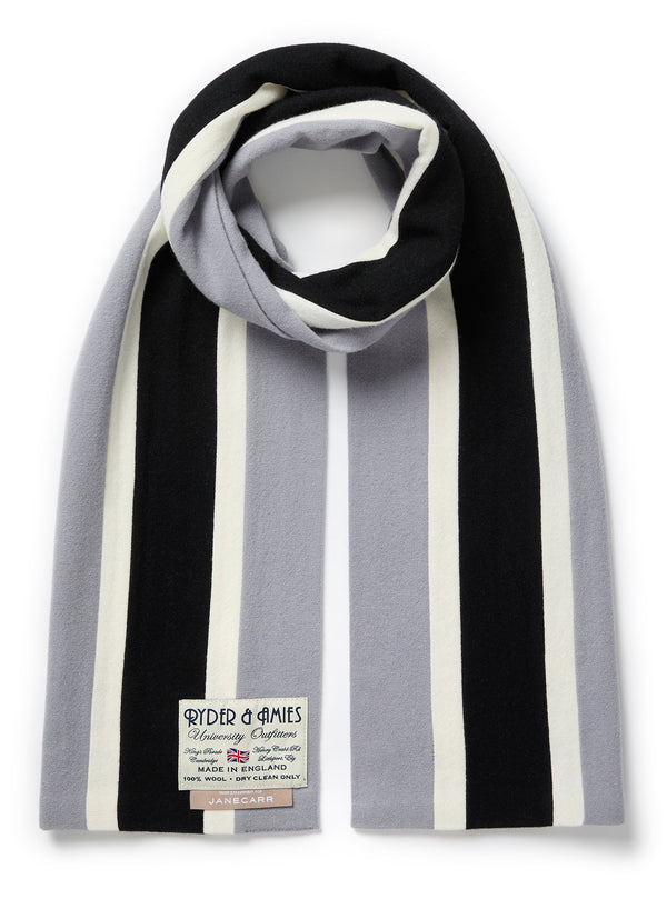 THE SCHOOL SCARF - Orca grey, black and white striped wool scarf - tied