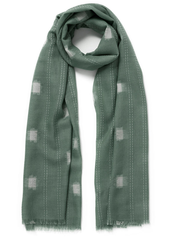 JANECARR 260116-0842 - The Ikat Scarf - Cashmere - Sage - Tied