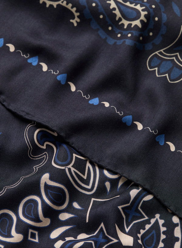JANECARR 260304-1125 – The Classic Bandana Square – Modal – Cashmere – Col. Navy - Detail