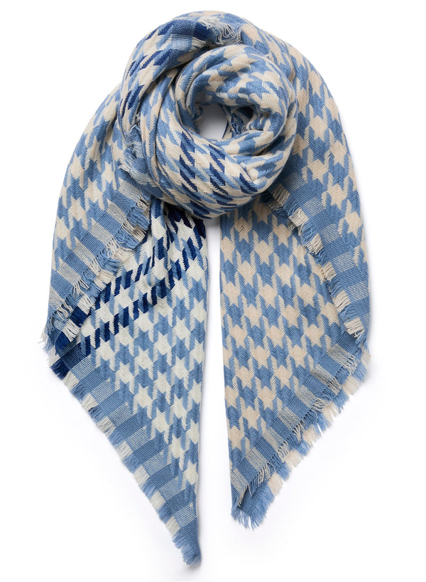 JANECARR 260319-6131 – The Houndstooth Square – Wool – Cashmere – Col. Porcelain - Tied
