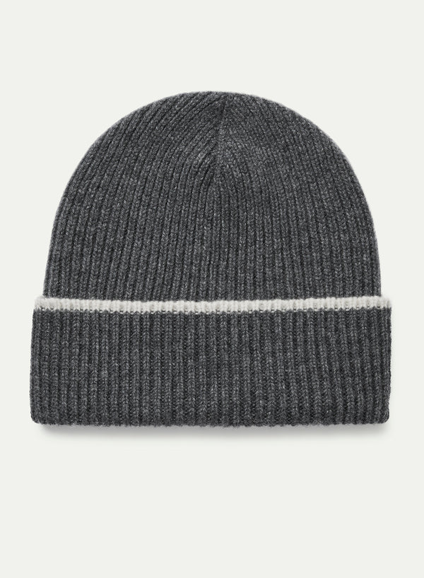 JANECARR - The Ribbed Cashmere Beanie, Grey And White - Flat