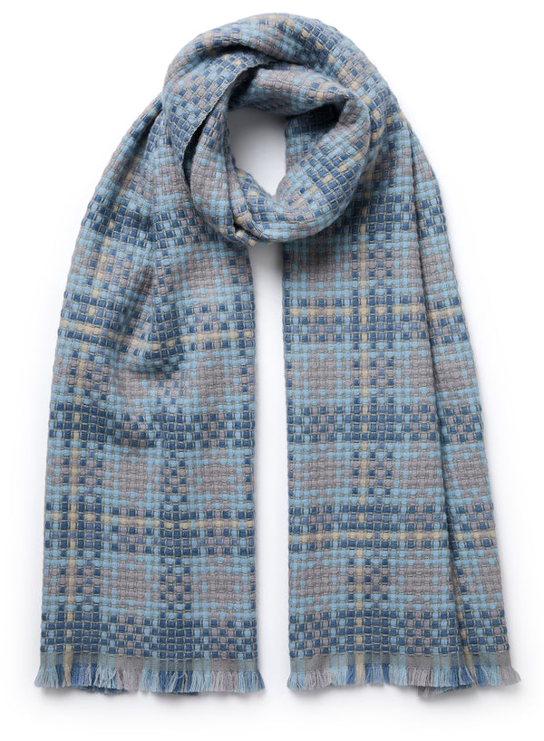 JANECARR 260373-6131 – The Plaid Scarf – Wool – Cashmere – Col. Porcelain - Tied