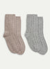 JANECARR - Set Of Two Women’s Cable Cashmere Lounge Socks, Mist And Taupe - Flat Pair