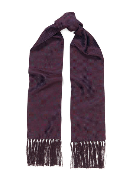 THE POLKA DOT FRINGED SILK SCARF - Burgundy and white pure silk jacquard scarf - Tied
