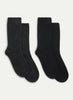 JANECARR - Set Of Two Men’s Ribbed Cashmere Lounge Socks, Charcoal And Black - Flat Pair
