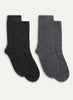 JANECARR - Set Of Two Women’s Ribbed Cashmere Lounge Socks, Charcoal And Grey - Flat Pair