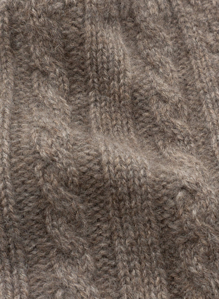 JANECARR - Set Of Two Men’s Cable Cashmere Socks, Charcoal And Wood - Wood Detail