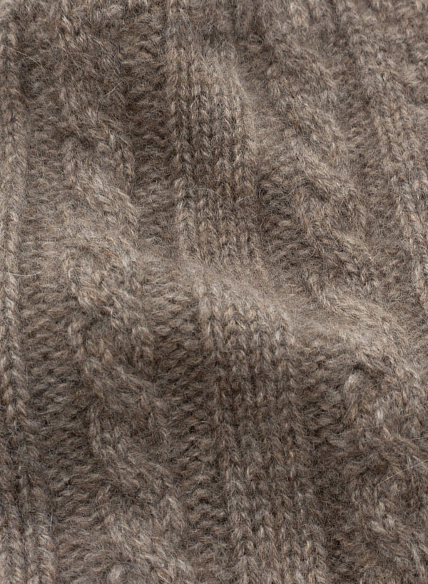 JANECARR - Set Of Two Men’s Cable Cashmere Socks, Charcoal And Wood - Wood Detail