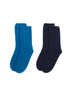 JANECARR - Set Of Two Men’s Cable  Cashmere Socks, Navy And Turquoise - Two Pairs