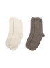 JANECARR - Set Of Two Women’s Cable  Cashmere Socks, Wood And White - Two Pairs